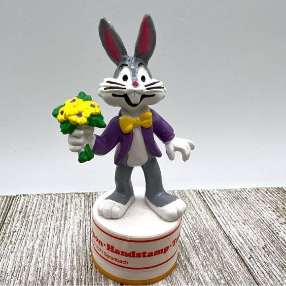 Vintage 1983 Warner Bros Bugs Bunny Figurine and Rubber Stamp Set of Two Bully - Picture 7 of 10